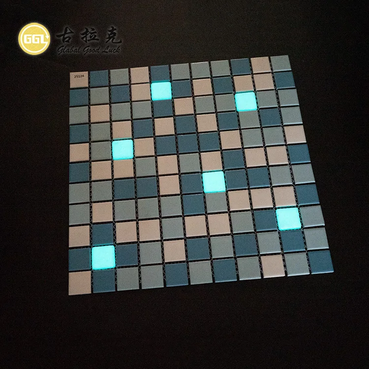 Hot Sale Blue and White Ceramic Mosaic Tile with Luminous Glass Shiny Mosaic Tile Pool Bathroom Spa Decorative