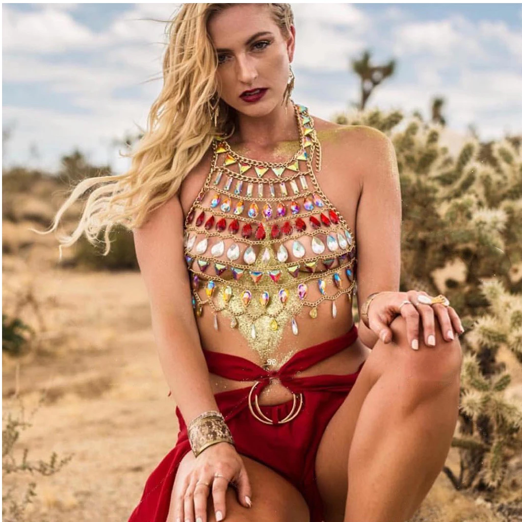 Exploding Nightclub Dripping Gem Hanging Neck Hollowed Out Vest Bikini Body Chain