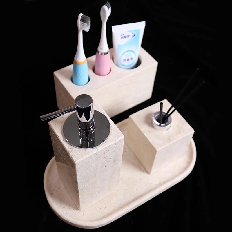 Classic 4pcs Natural Marble Tray Set for Bathroom Washroom for Storage & Decoration