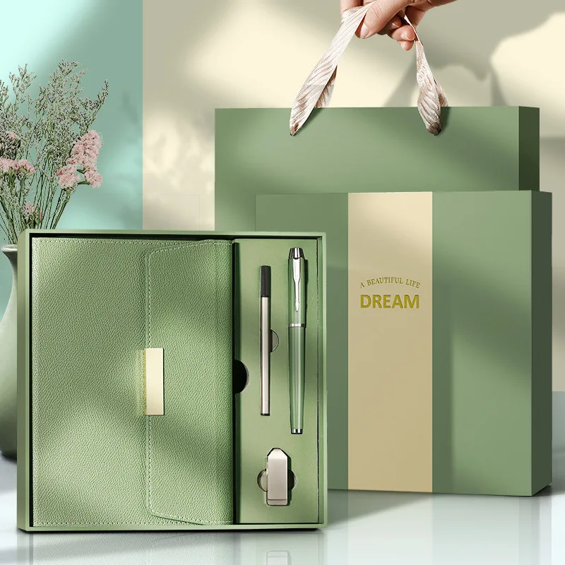 Креативная мода A5 записная книжка с пользовательским логотипом металлическая гелевая ручка 16 ГБ 32 USB флэш-накопитель