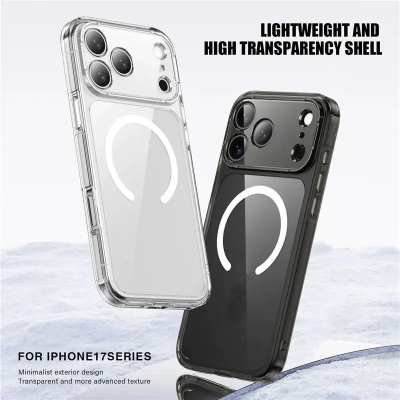 product luxury clear shockproof magnetic mobile phone case for iphone 17 air  17 pro max wireless charging shockproof hard back cover-4