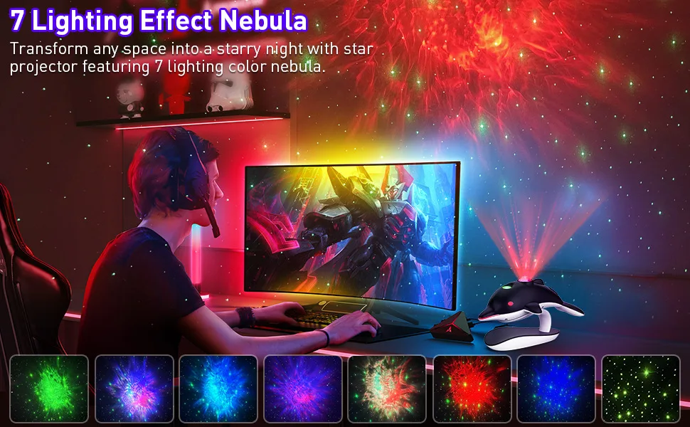 New Cute Dolphin Star Projector Light 3D Effect Star Rotating Sky Lighting Dolphin Galaxy Projector Light for gifts