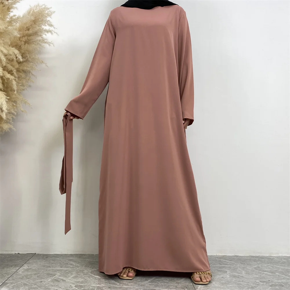 6597 Muslim women basic abaya premium nida inner dress slim long sleeves closed abayas with side pockets 11 colors Alibaba