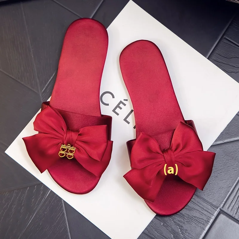 Factory Direct Sale Red Open Toe Wedding Slippers Sandals for Spring Summer Cotton Fabric Lining Fur One Piece Dropshipping