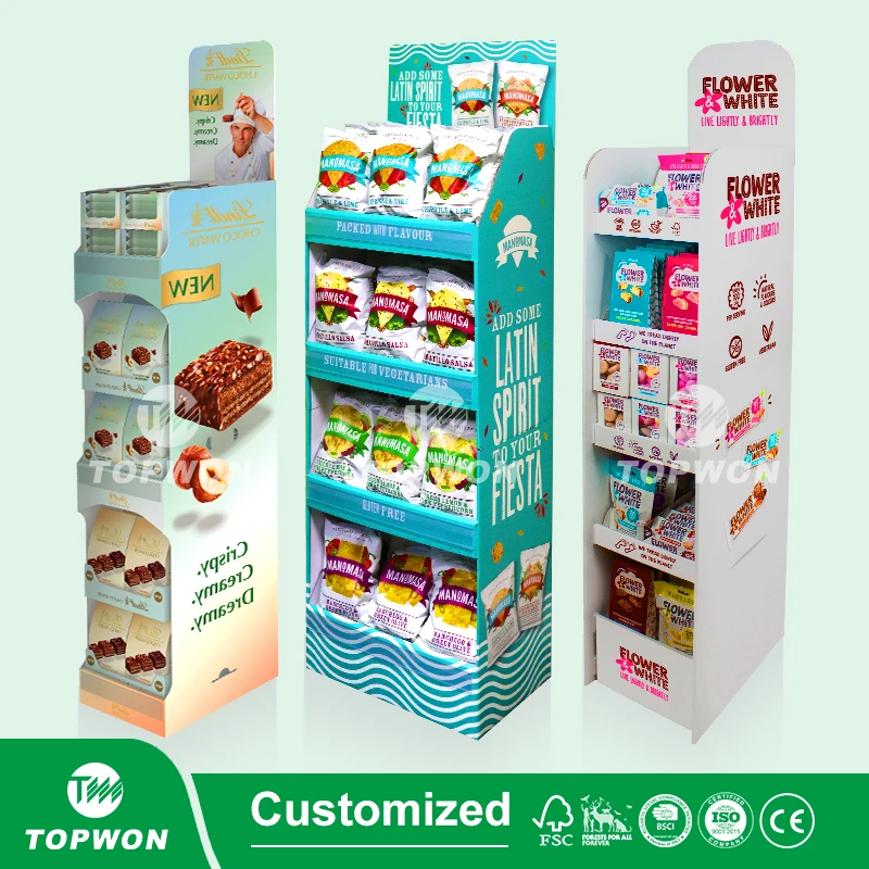 Custom Cardboard Display Stand Floor Shelf Retail Paper Snack Food Dip Sauce Seasoning Candy Cardboard Display Racks