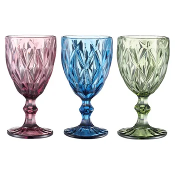 Customized Color Embossed Goblet Vintage Wine Glass for Hotel Party Carton Glass Cups Modern Personality Glass Water CN;FUJ N/A