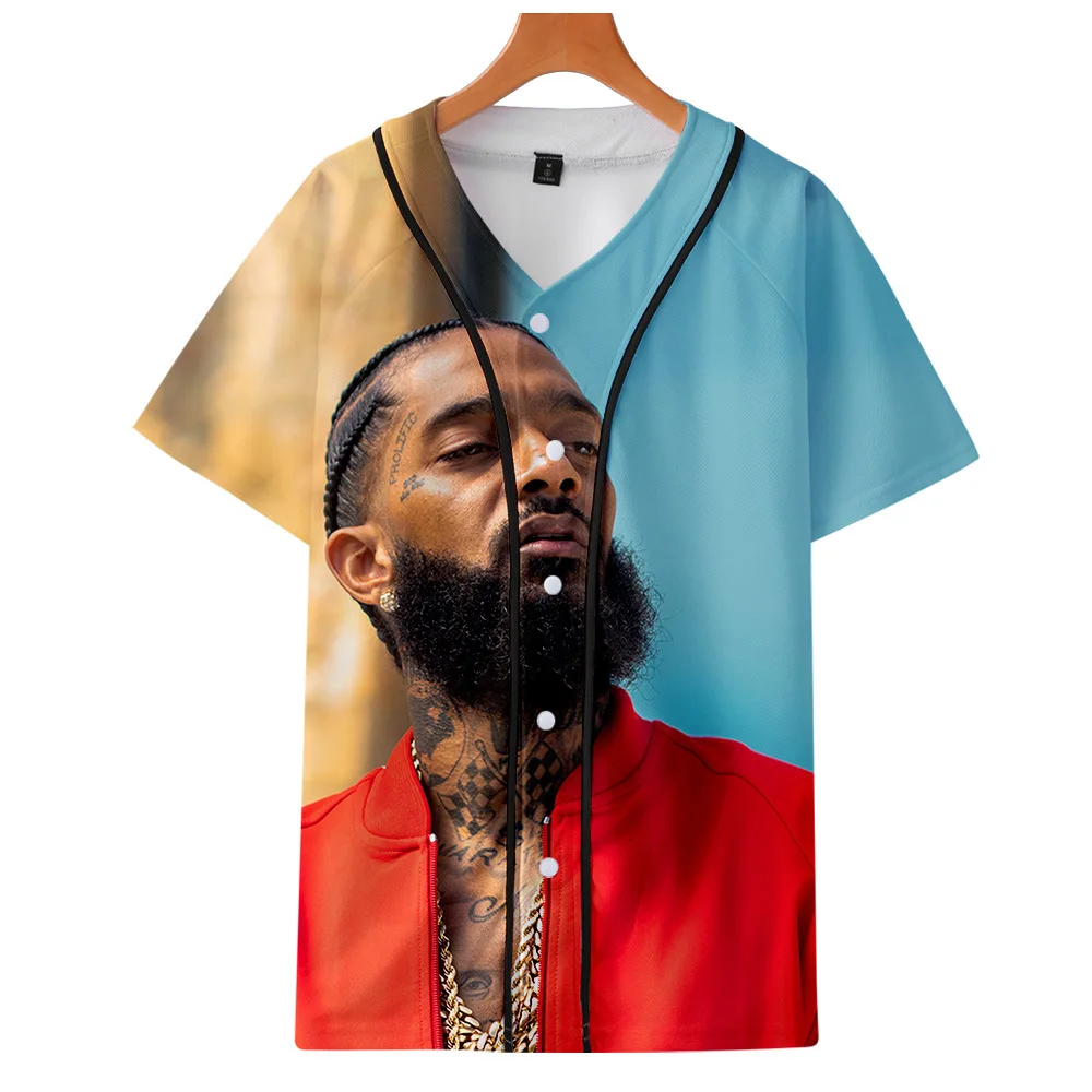 Wholesale European and American rapper nipsey hussle fashion souvenir shirt  men's and women's 3-D printed thin baseball clothes From m.