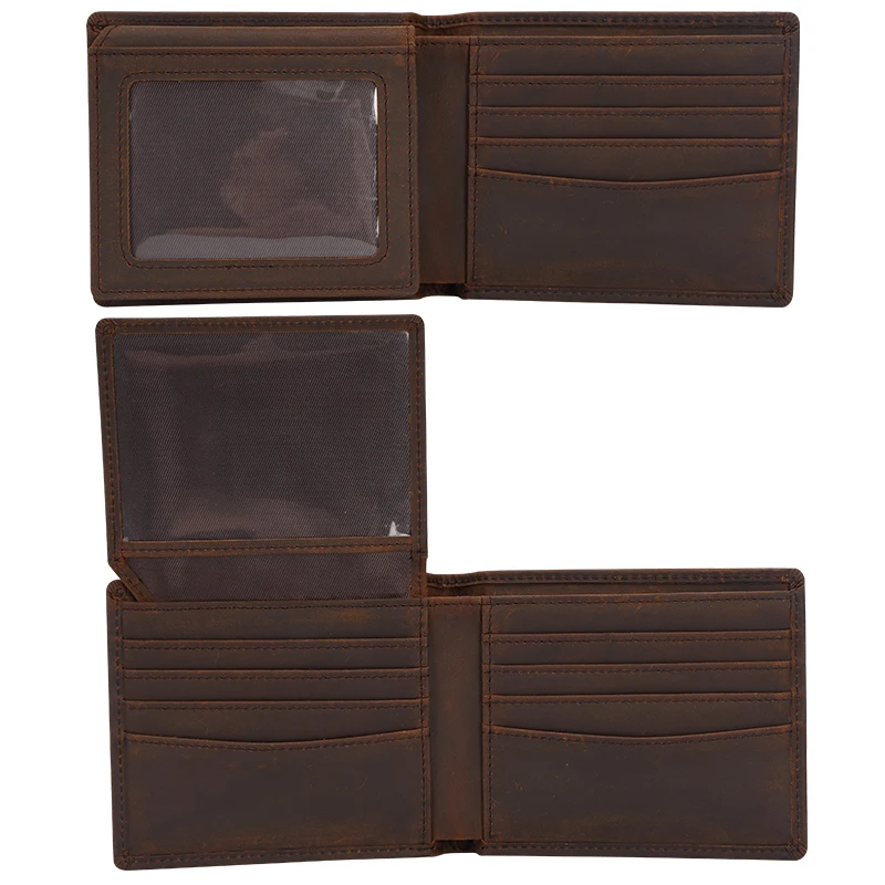 Брендовый индивидуальный кошелек Tiding из натуральной кожи Коричневый мужской в стиле ретро двойного сложения Crazy Horse для мужчин