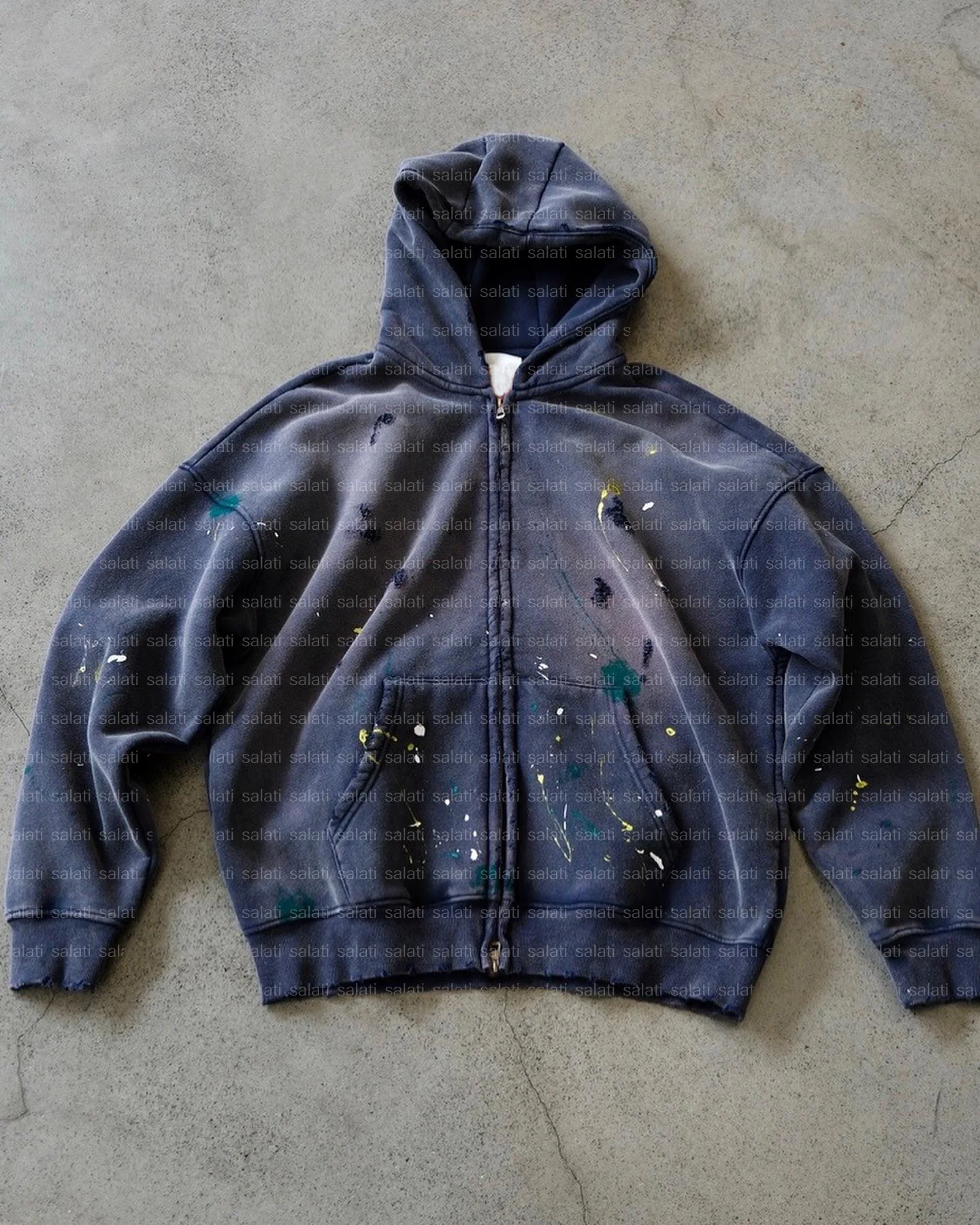 Custom Sun Faded Paint Spatter Cotton French Terry Thick Double Zip up Oversized Acid Wash Vintage Jacket Hommes Hoodies for Men gallery 7