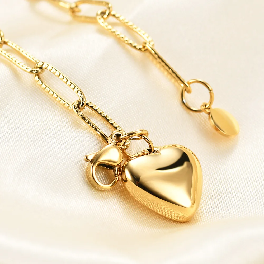 2022 New Arrival Rectangular Chain Bracelet Stainless Steel Bracelet Romantic Heart Pendant Bracelet for Women Girls