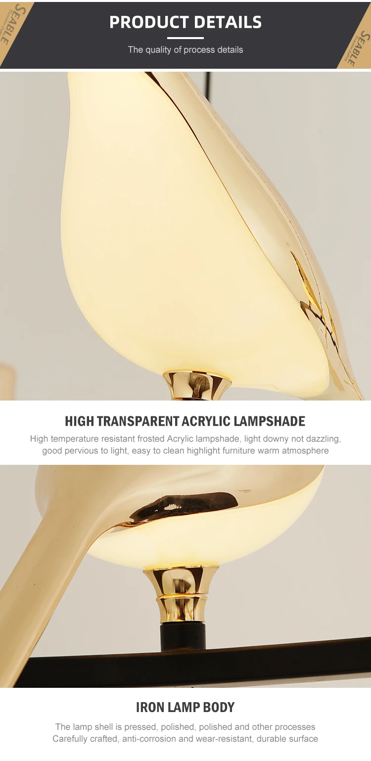 Hot Sale Decoration Indoor Aluminum Acrylic Iron Living Room Black Gold Modern LED Chandelier Light