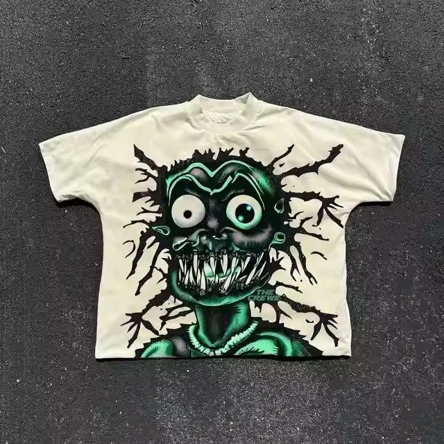SALATI Oversized Distressed DTG Print Boxy Cropped Graphic T-Shirts Men Custom Streetwear Cotton Short Sleeve O-Neck T-Shirt gallery 5