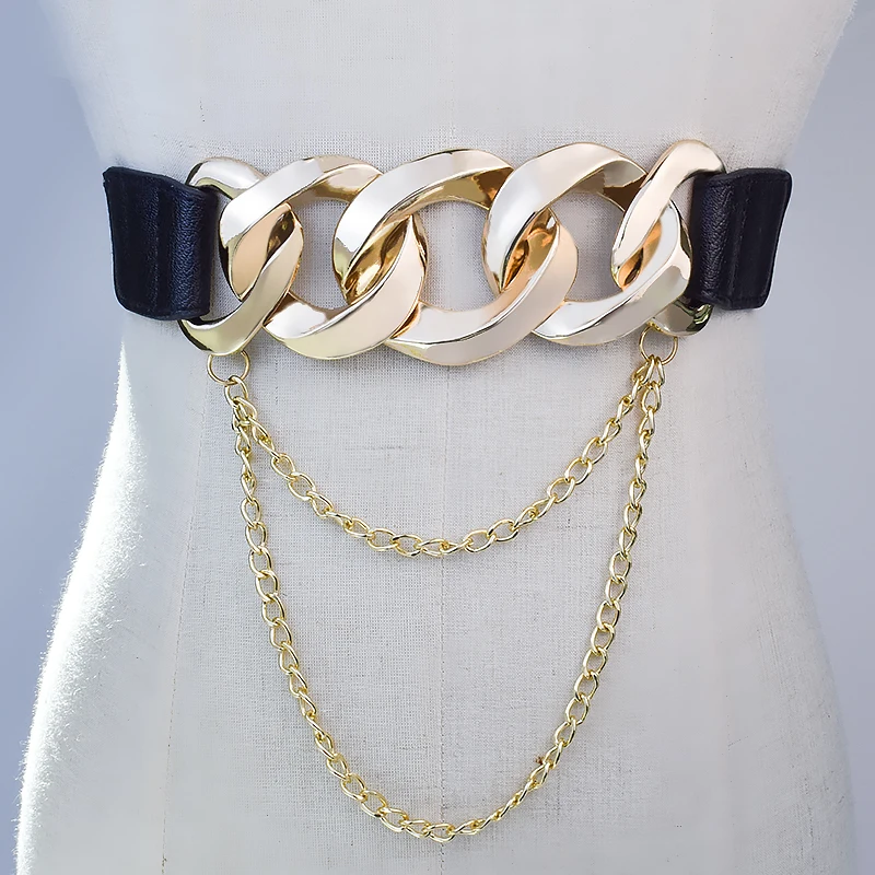 Gold Chain Belt Womens - Fashionable Elastic Corset Belt display picture 2
