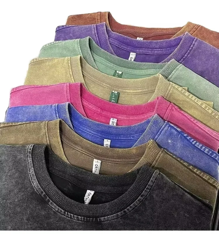 2026 Oversized Tshirts for Men Gym Vintage Heavyweight t Shirts Cotton Workout Acid Wash Grey Vintage Washed Cotton t Shirt