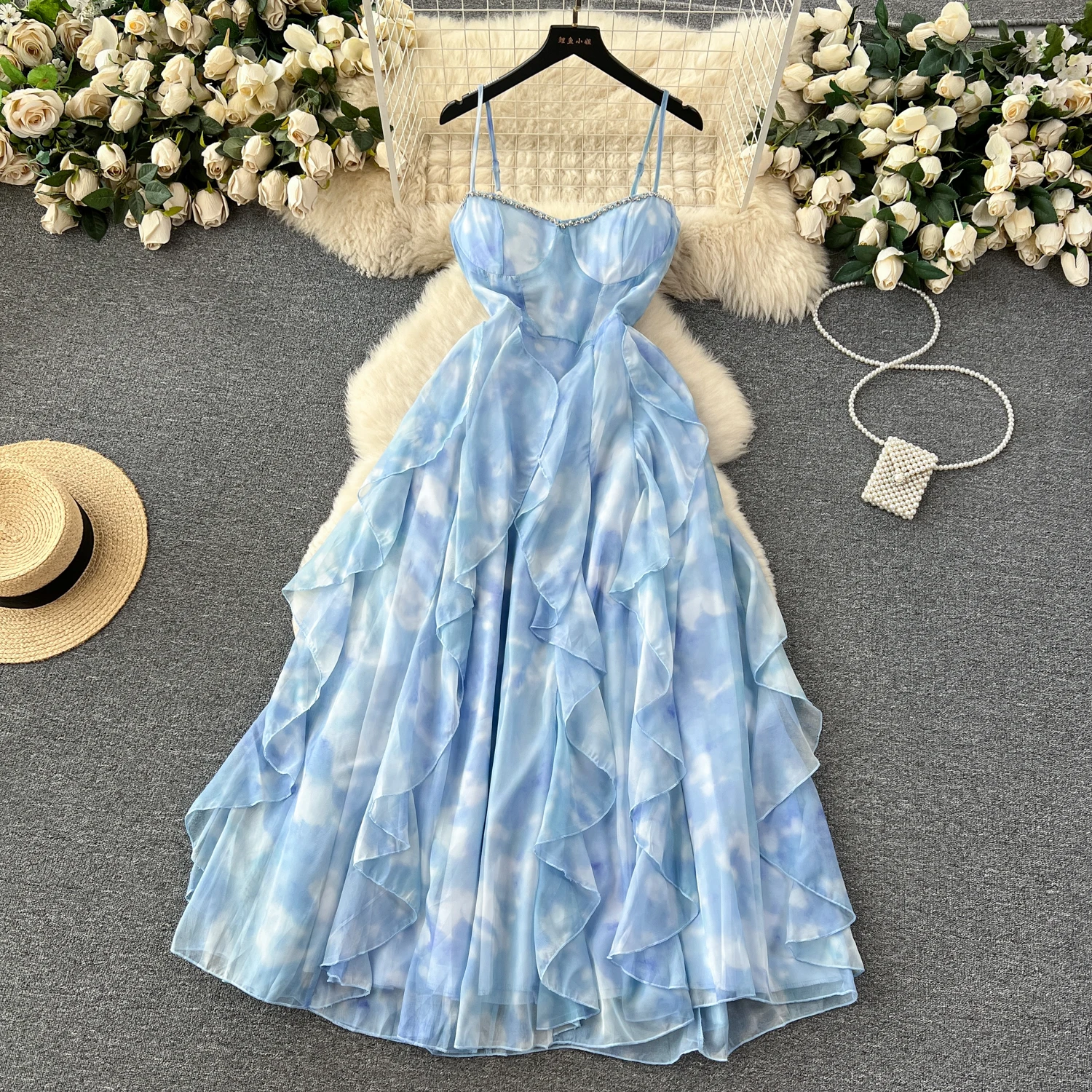 green emerald velvet dress Cloud Watercolor Fairycore Dress – Sheer Layers main image 0