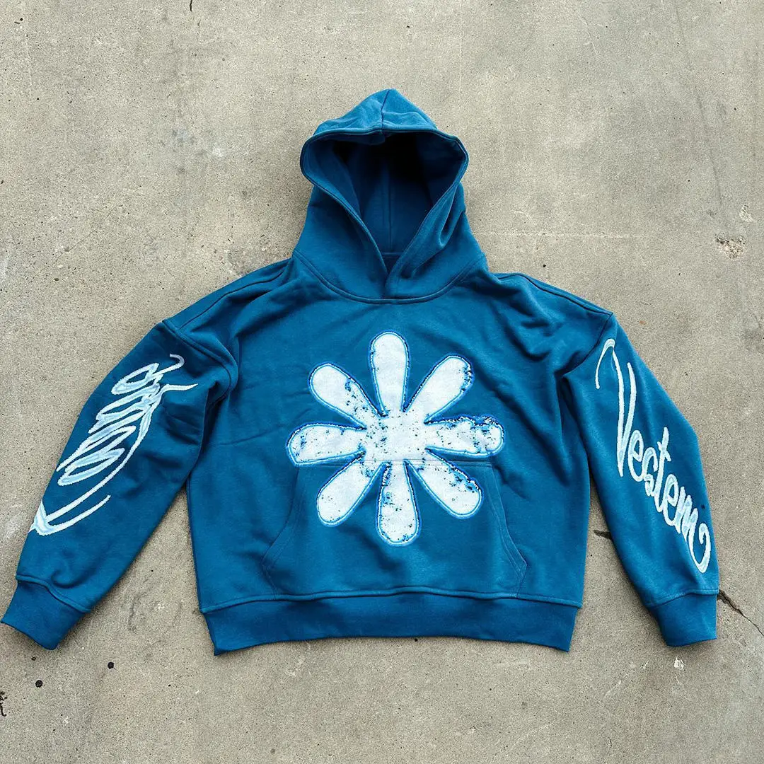 Custom Heavy Weight Digital Printing Embroidery Logo Kangaroo Pocket No Drawstring Top Loose Cotton French Terry Hoodie gallery 2