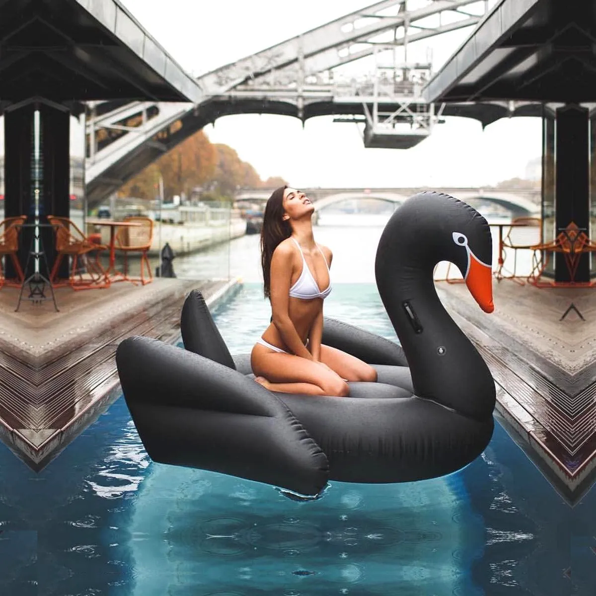 75 Inch Golden Swan Black Swan Inflatable Ride-On Pool Float Island for  Kids Adults Goose Shape