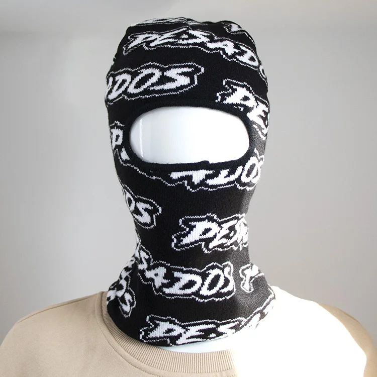 Source designer custom ski mask outdoor black face jacquard logo