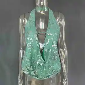 Dropshipping Wholesale High Quality Sequined 2026 Trendy Fashion Backless Ladies Woman Top Vest
