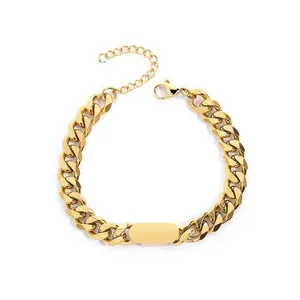 Factory Wholesale Polished Irregular Square Chain & Link Unisex Stainless Steel Trendy Gift Bracelet Made in China