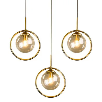 Modern Simple Ceiling Lamp Round LED Pendant Light Living Room Glass Ball Chandelier