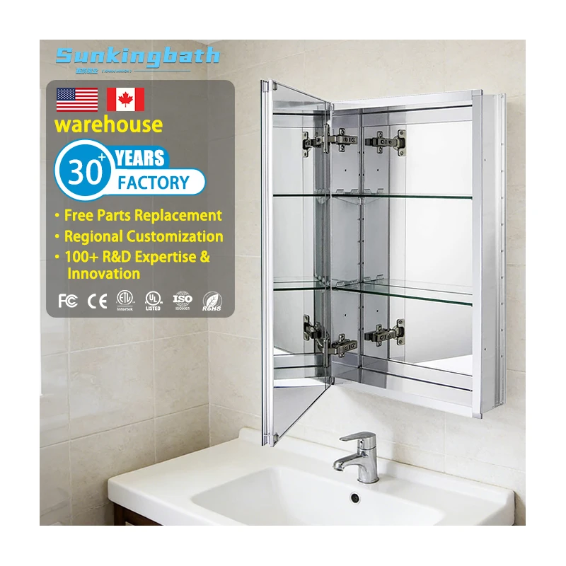 Modern Aluminum Alloy Medicine Bathroom Vanity Cabinet Makeup Mirror Bathroom Cabinet for Hotel and Apartment