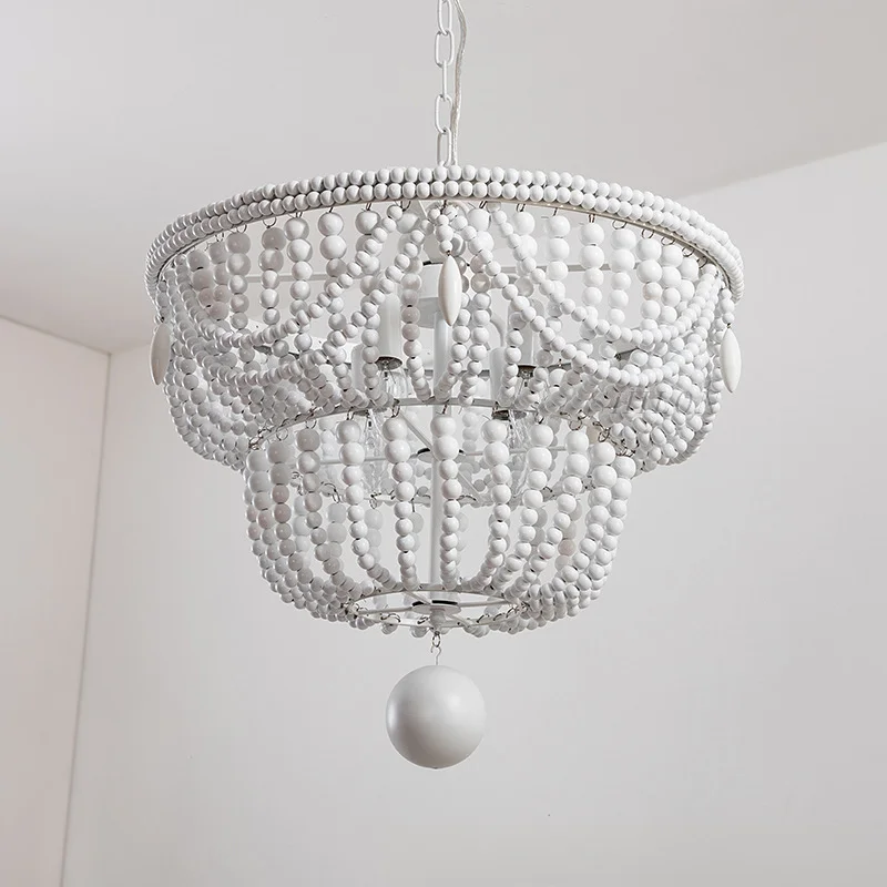 Houten Retro Bohemien Kroonluchter Kinderkamer Restaurant Decoratielampen Frans Romantisch Warm Houten Kralenlamp