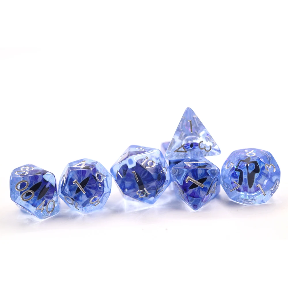 joc de daus de resina Blue Dragon Eye de 7 peces D&D Arestes suaus per a jugadors de Dungeons and Dragons