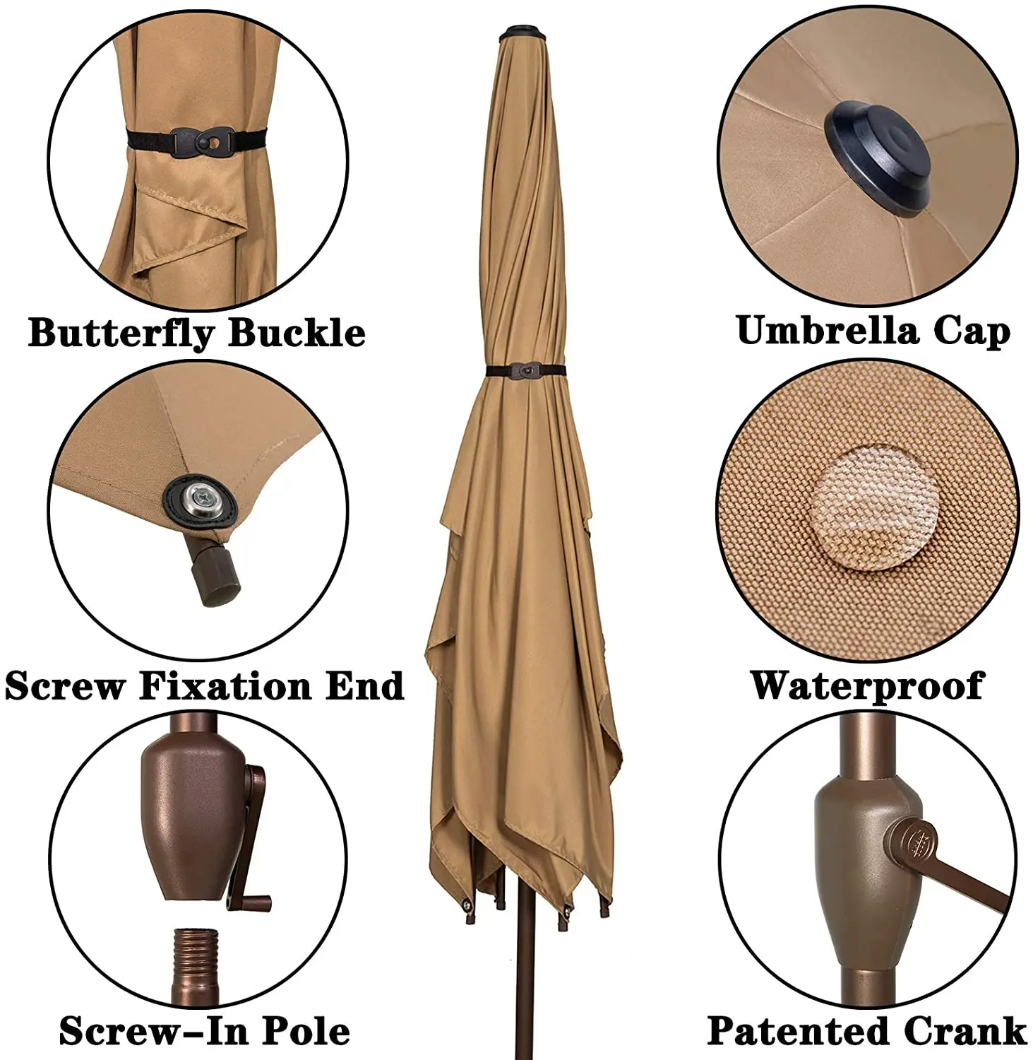 Nowensol 10ft Patio Outdoor Table Umbrella With Push Button Tilt Crank