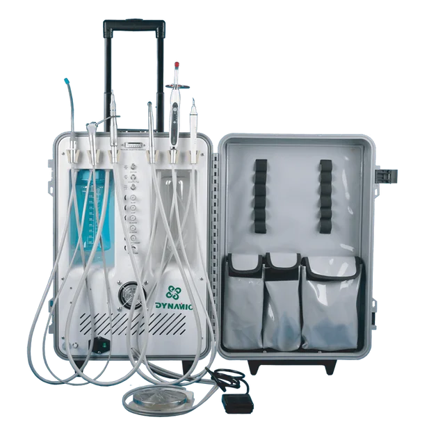 Dynamic DU893 Mobile Cart Type Dental Turbine Unit with Curing Light, Scaler and Built-in Compressor