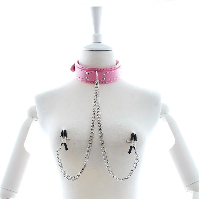 New Leather Choker Collar With Nipple Breast Clamp Clip Chain BDSM Bondage Gear Sex Toys For Women Sex Tools Couples Adult Games