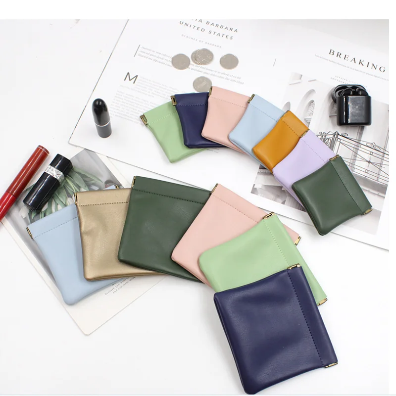 
 Кожаный Сжимаемый Кошелек для монет, кошелек для мелочи, однотонный черный, красный кошелек для мелочи  