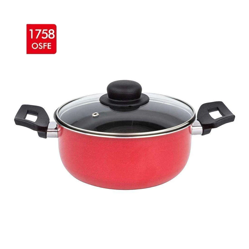 Factory Direct Delivery Customized Logo Press Aluminum Nonstick Granite Pot Kitchen Wear Cookware Sets with Tempered Glass Lid