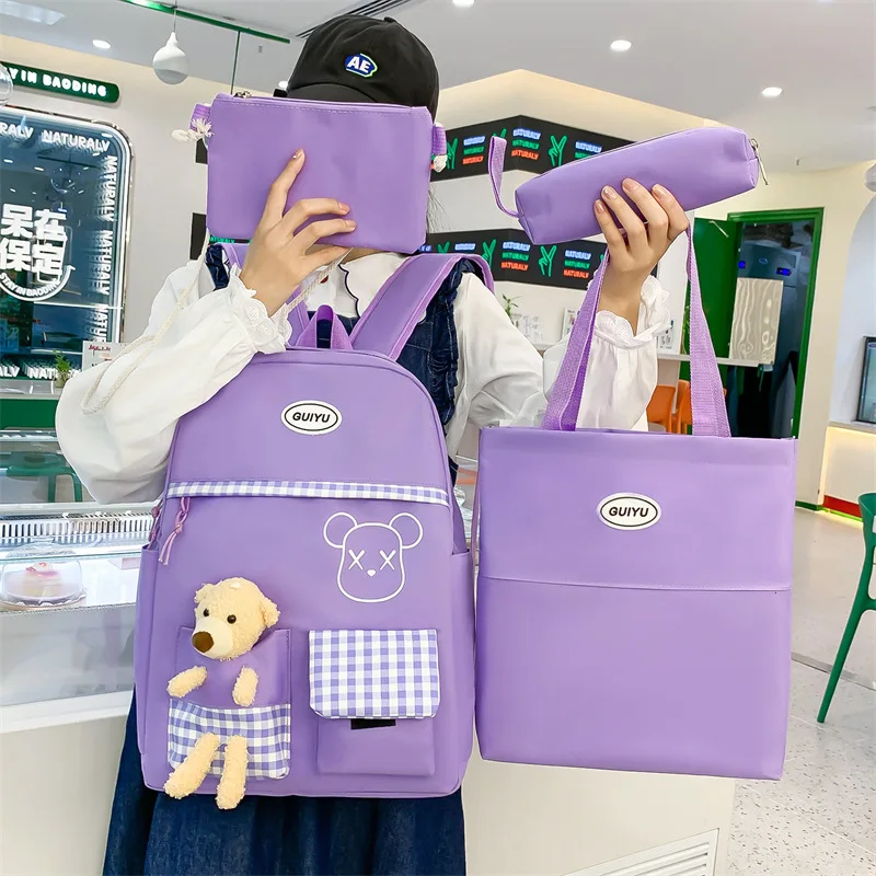 2022 New Fashion Cute Cartoon School Bag for Girls School Bags Children Backpack Made in China 4 Sets Waterproof Customized
