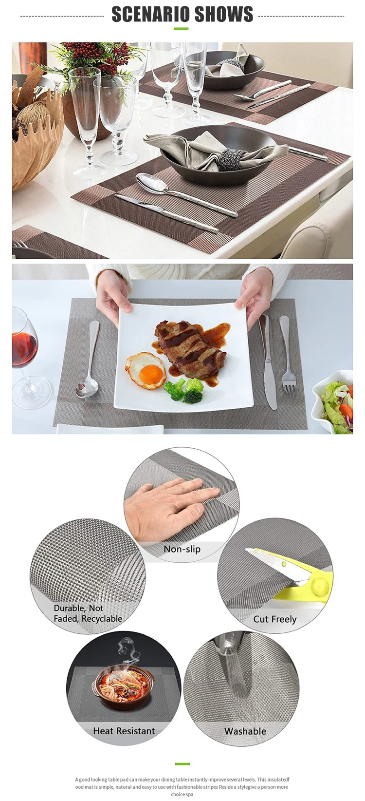Kitchen Dinning Table Tableware Place Mats Oilproof Heat Resistant