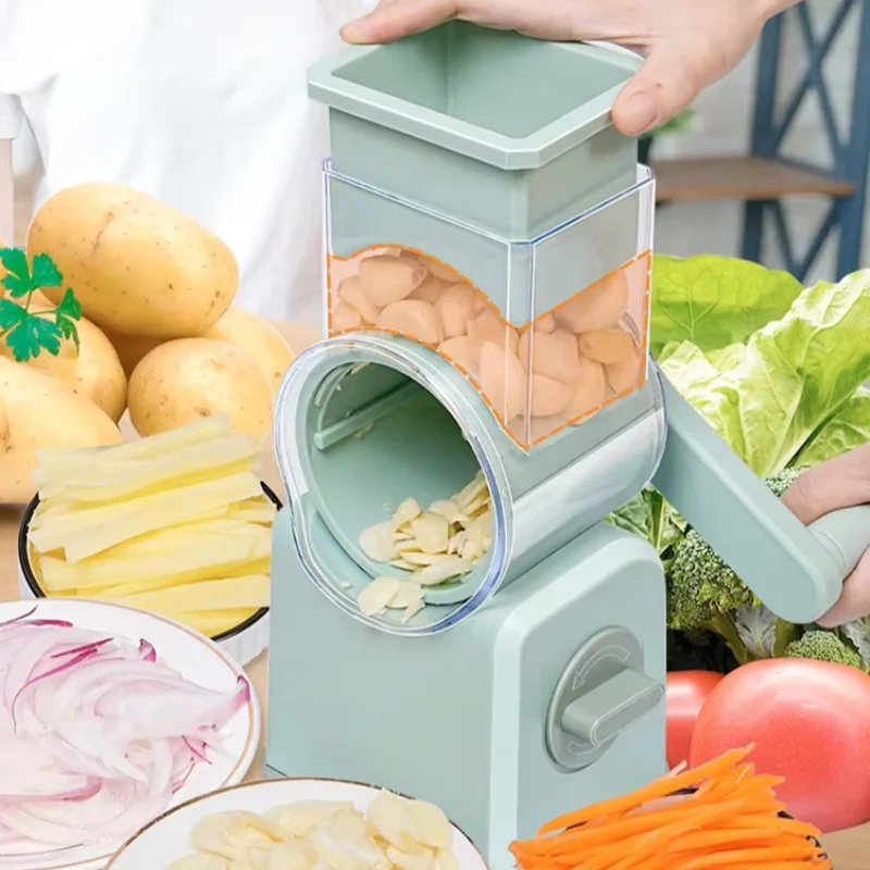 product easy operation 3 blade hand cranked drum vegetable cutter rotary potato radish grater slicer for kitchen fruit vegetable-1