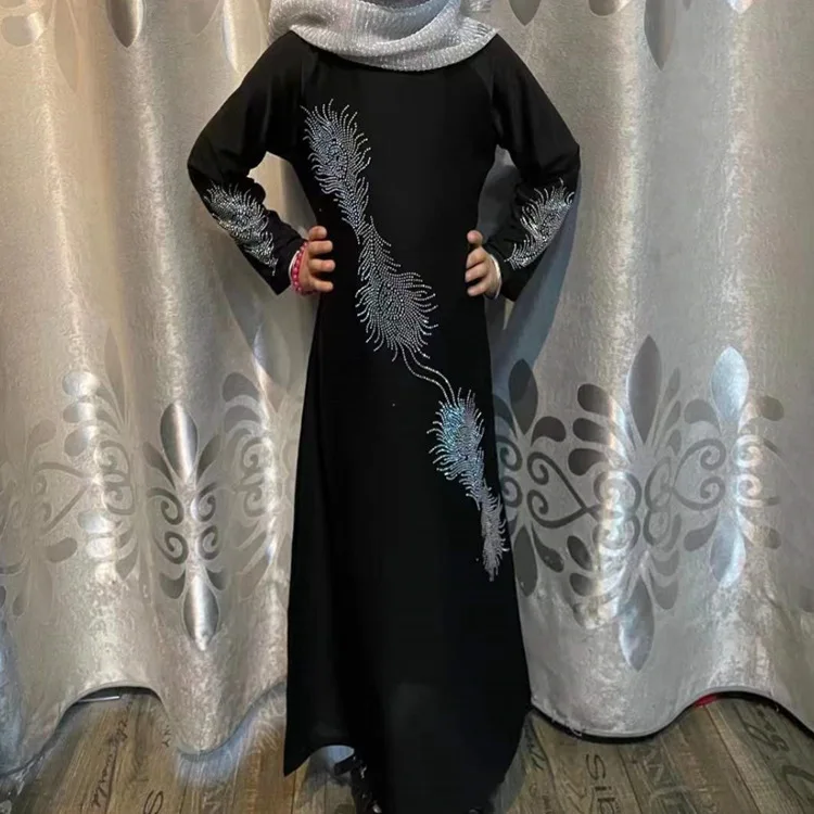 Rhinestones Girl Abaya Islamic Kids Clothing Small Girl Dresses Prayer ...