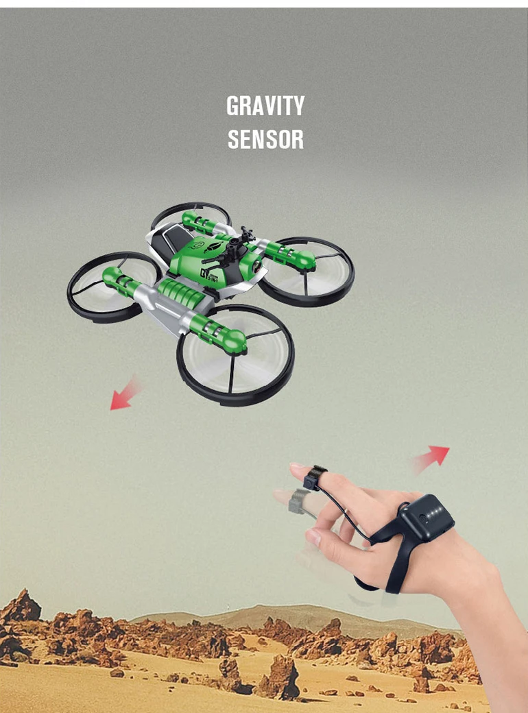 2 in 1 quadcopter folding motorcycle deformation kids rc toy hand watch drone