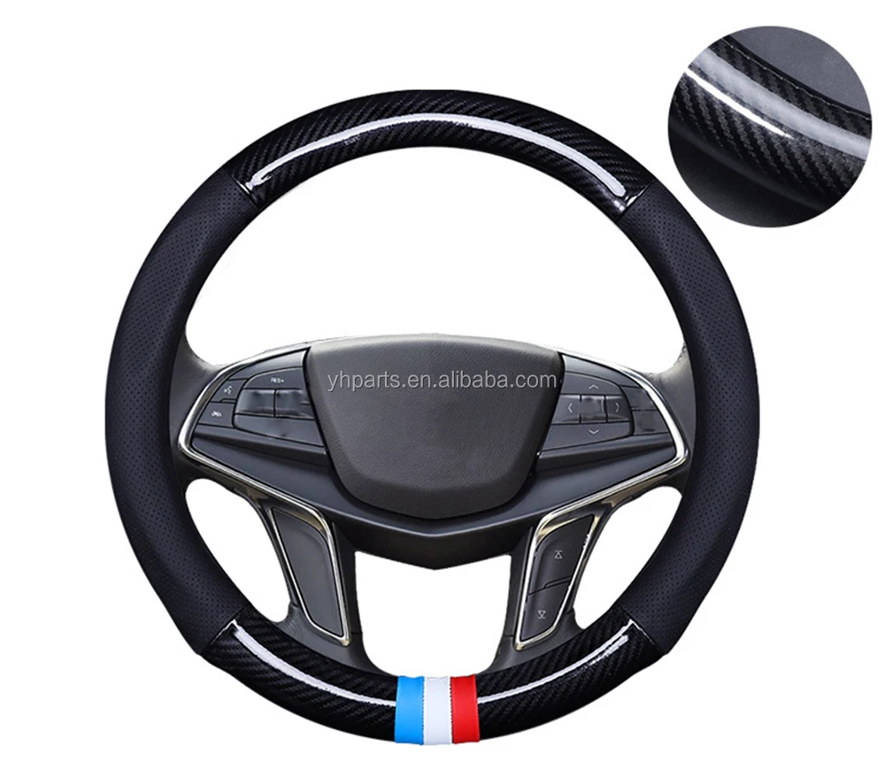 SHENKENUO DIY Black Soft Leather Steering Wheel Cover With Needle & Thread – Fits 37-38cm Wheels