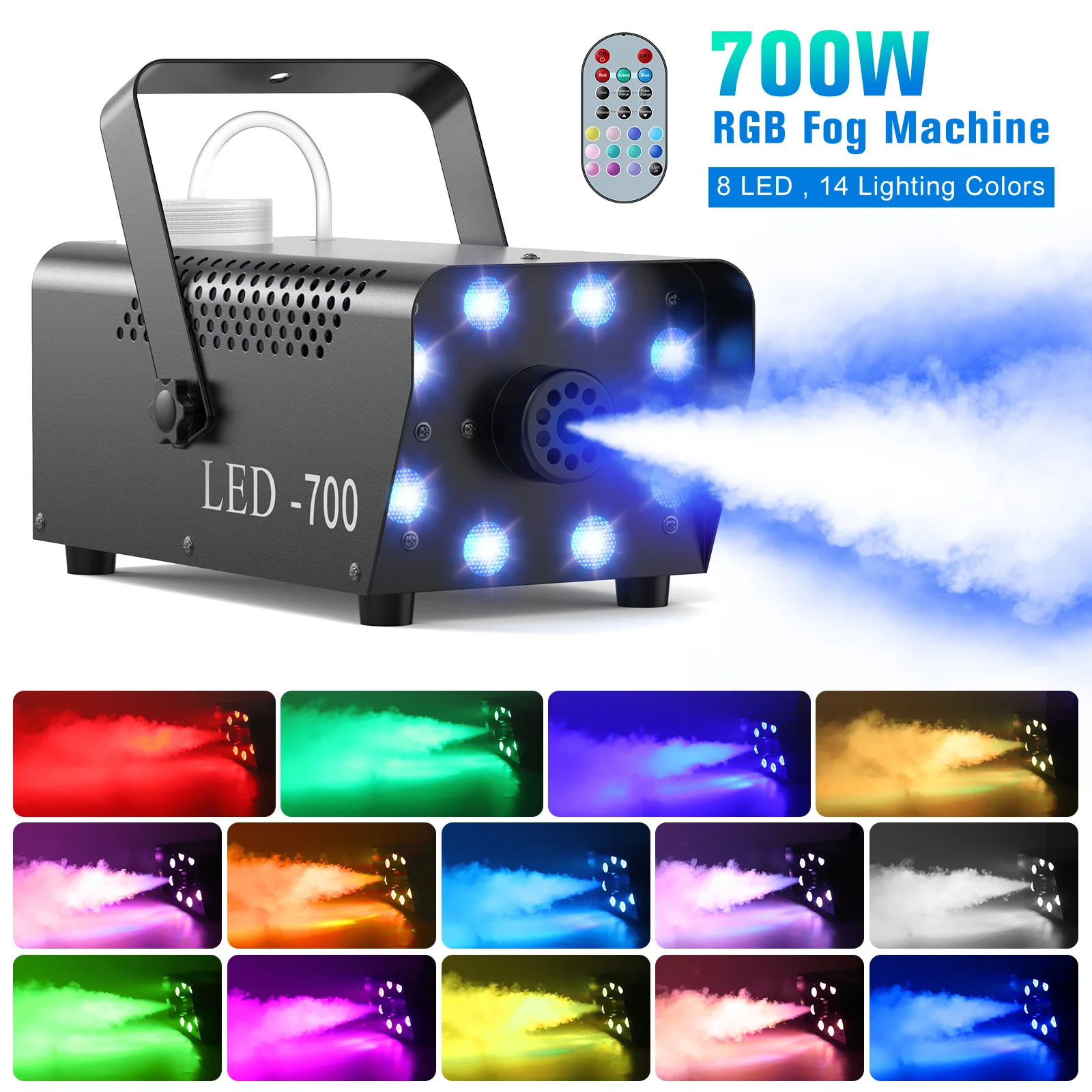 700w Led Fog Smoke Machine & 8 Rgb Led Disco Party Lights
