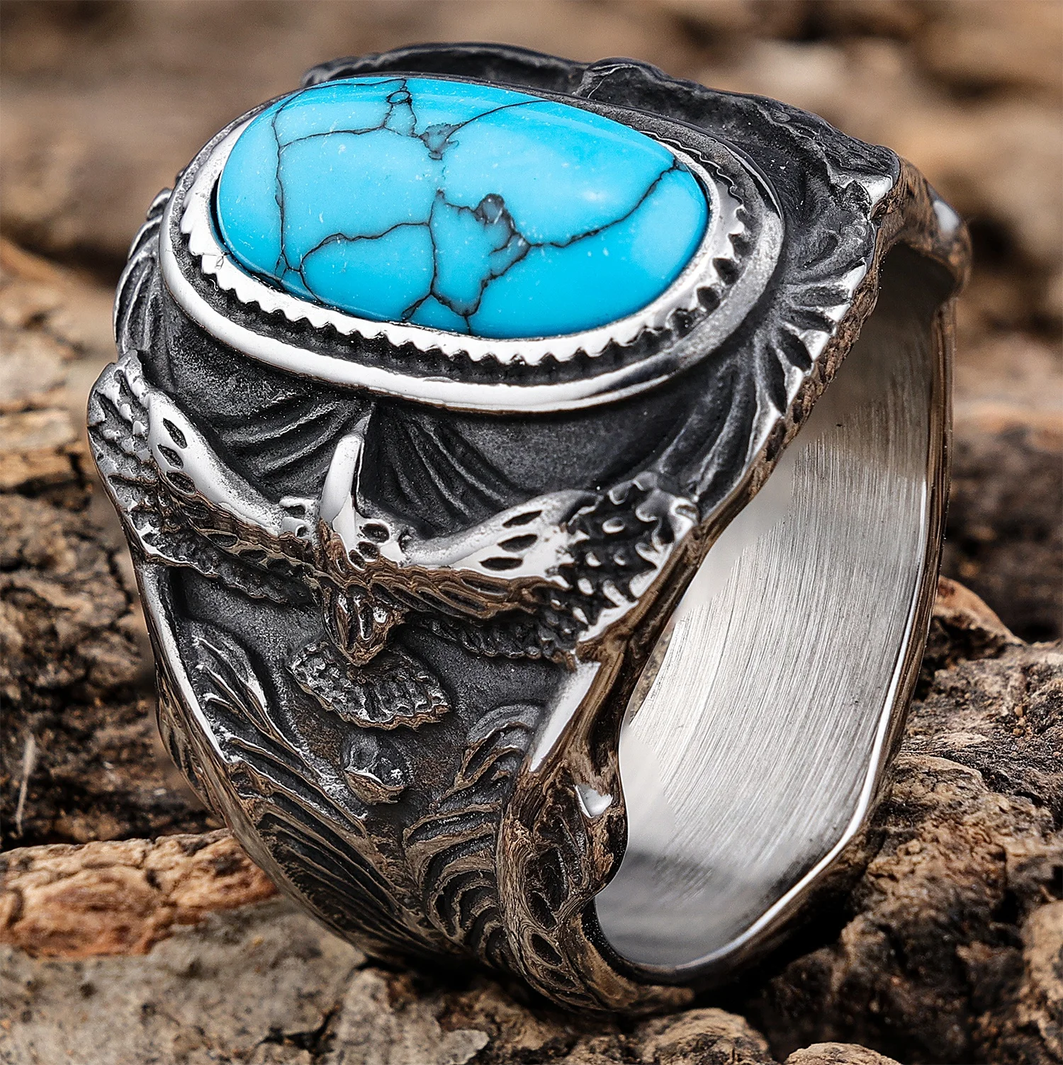 Stainless Steel Mens Turquoise Rings Stainless Steel Jewelry Men's