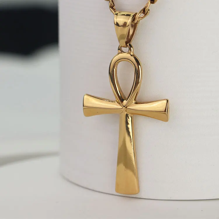 Collar Cruz Ankh Egipcia De Acero Inoxidable Para Hombres - Colgante Retro Religioso Con Cristales, Regalo De Joyería