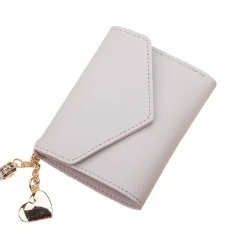 HANFEIZI Slim Pu Leather Female Card Wallet Tassel Tri-fold Button Closure Case Logo for Credit Card Carrying Women's Purse Bag