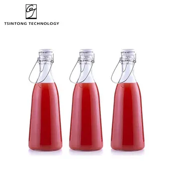 Wholesale 500ml 1000ml Retro Round Transparent Milk Juice Beverage Drink Glass Bottle with Classic Swing Top