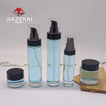 40ML 100ML 120ML Clear  Glass Cosmetic Packaging Bottles Black Pump Sprayer for Lotion Cosmetics Customizable Label Printing