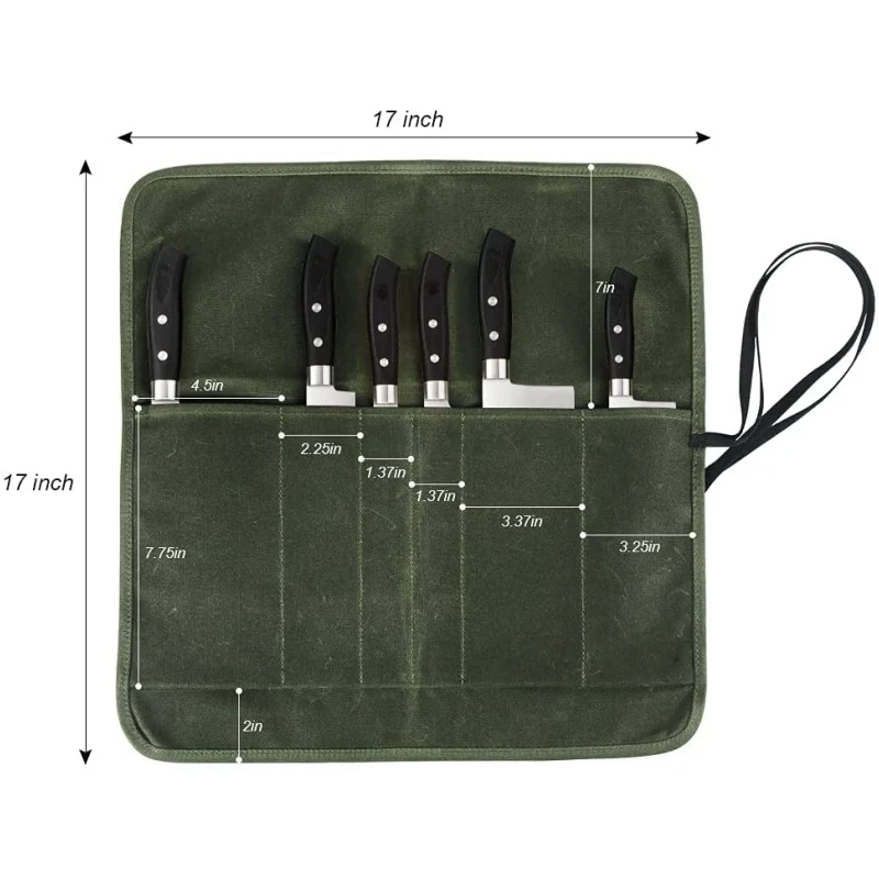 Heavy Duty Waxed Canvas Knife Bag Professional Chef Knife Roll Bag With