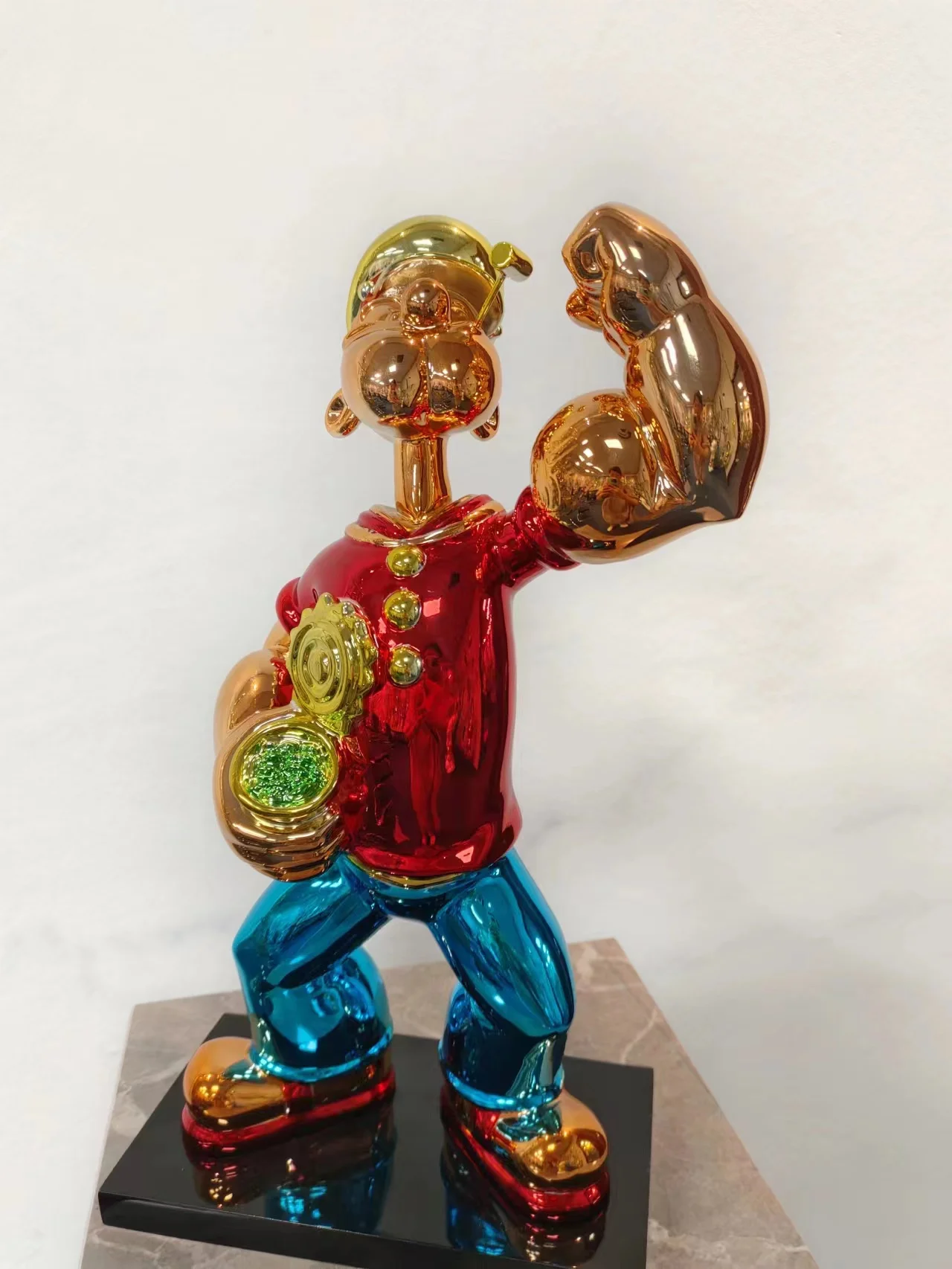 Wholesale Electroplating Custom Color Pop Art Sculpture  Decoration Popeye Statue Fiberglass Life Size Sculpture