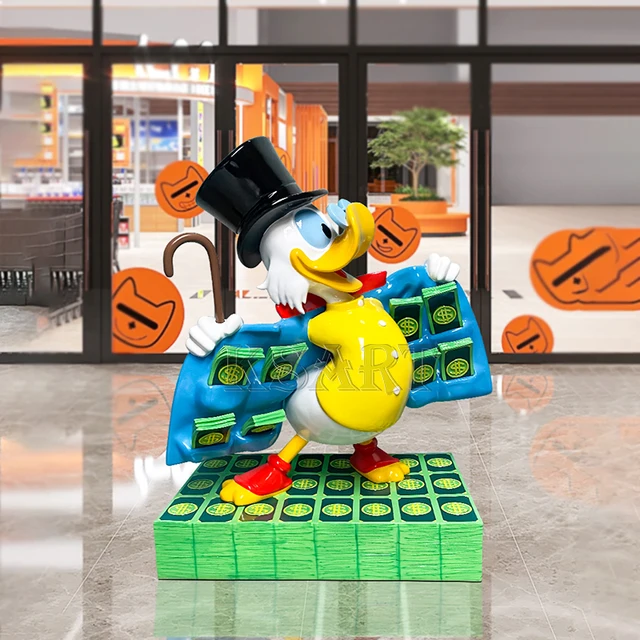 Customized Glass Fiber Cartoon Rich Duck Sculpture Creative Donald Duck Cartoon Image Home Decor Resin Crafts