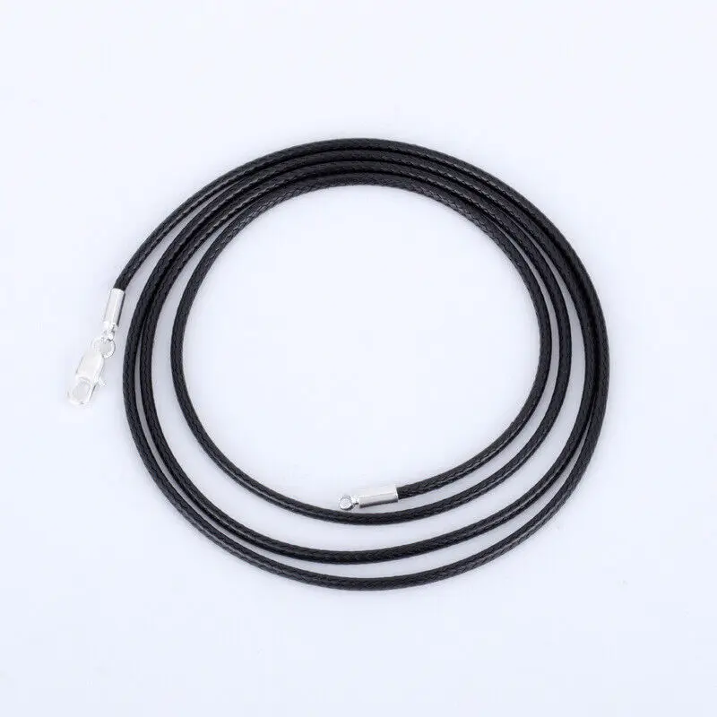 Black Woven Necklace Rope Leather Cord Stainless Steel Lobster Clasp Mens Womens