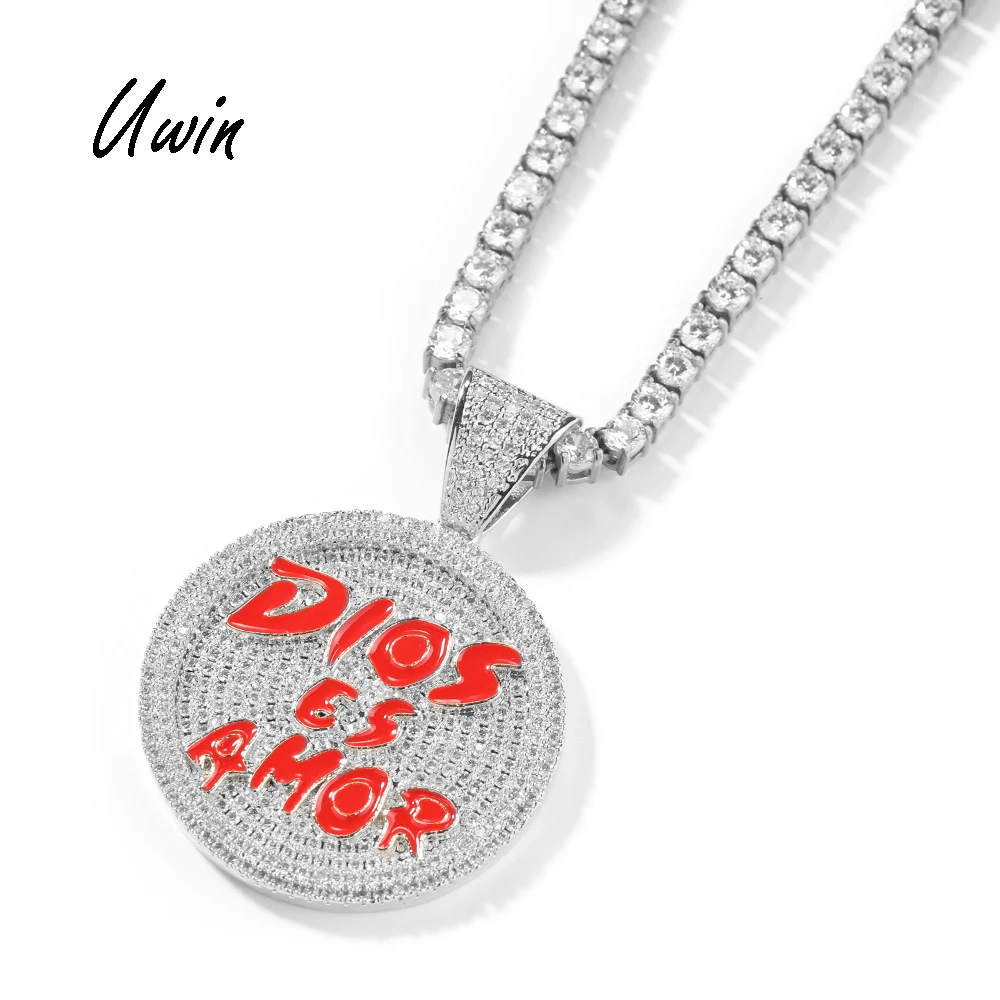 UWIN 2024 Hip Hop 4cm Round Shape Iced Out Pendant Necklace
